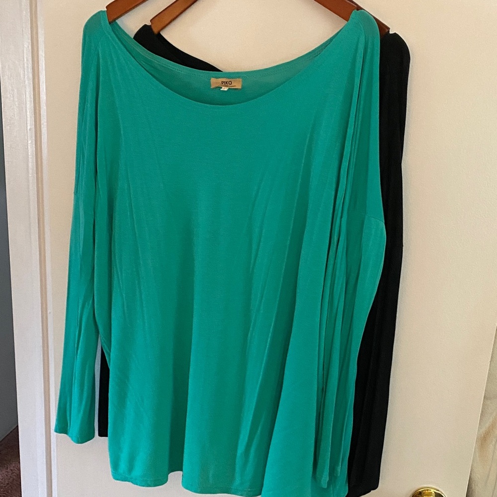 Piko 1988 Scoop Neck Long Sleeve Top - Teal Green & Black